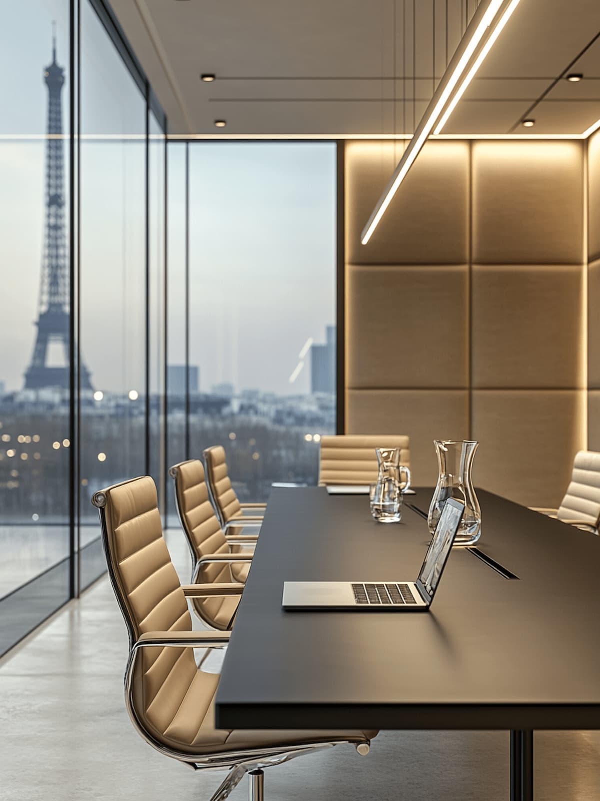 Salle de conseil contemporaine avec vue sur Paris — expertises EMA Expert